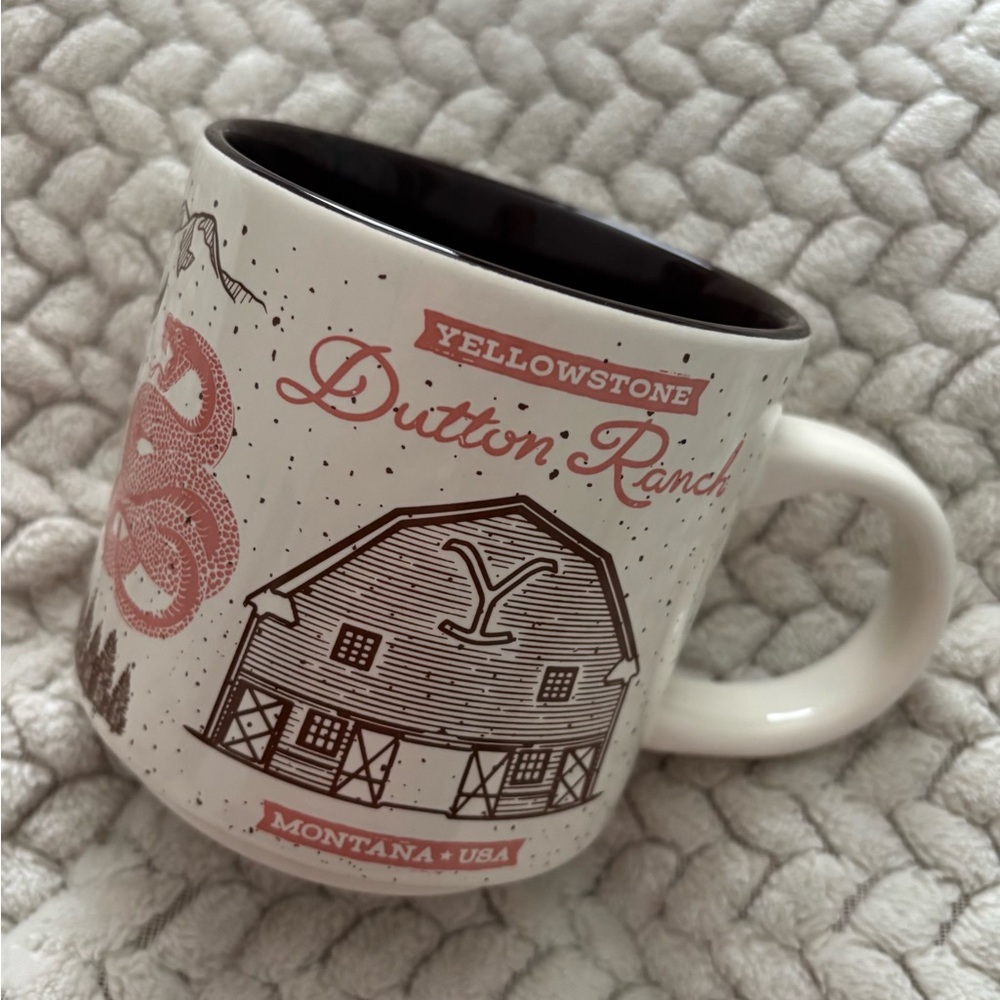 Yellowstone Dutton Ranch Ceramic Mug - White and Brown with Pink